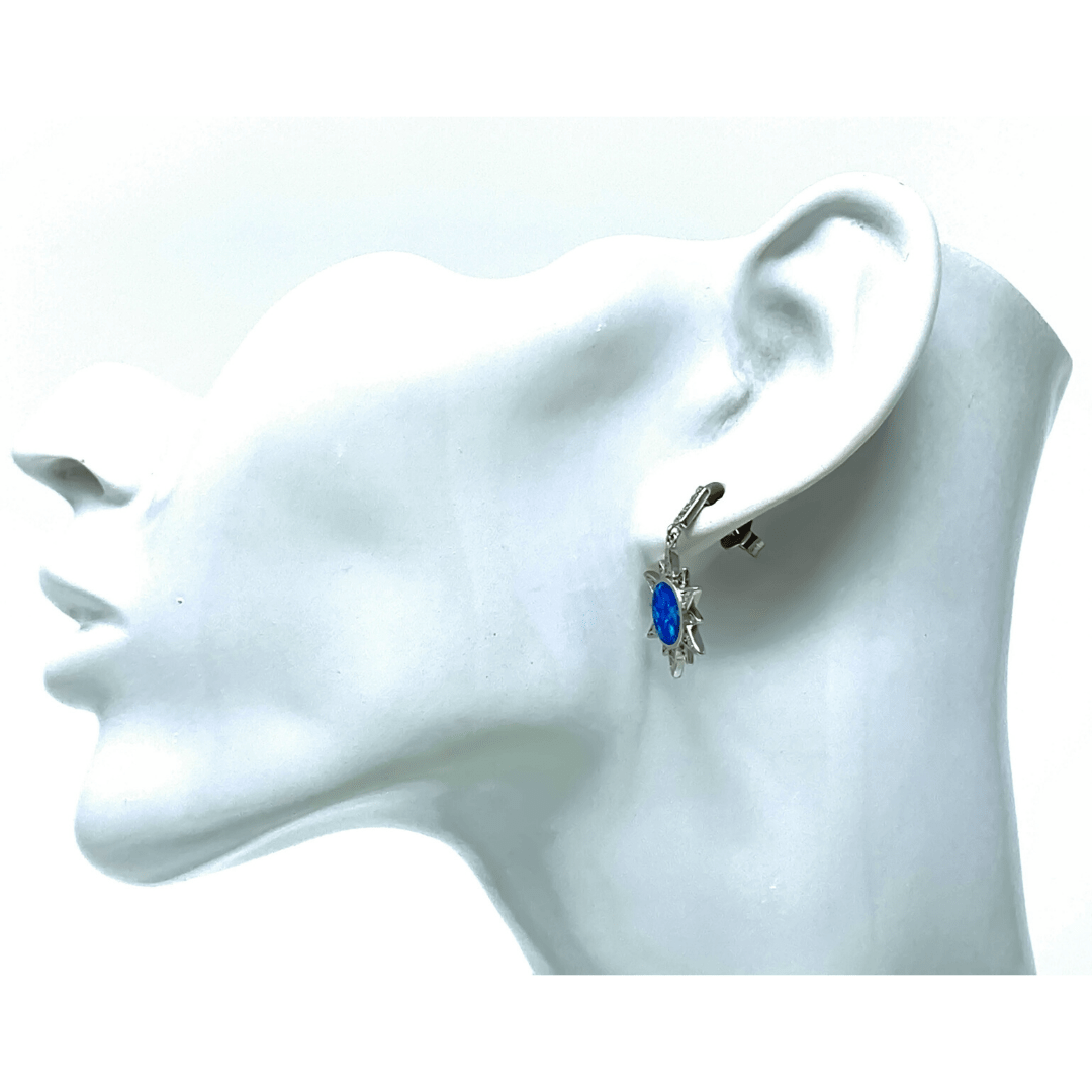 Sterling Silver Blue Opal Sun CZ Earrings - Sterling Silver Jewelry