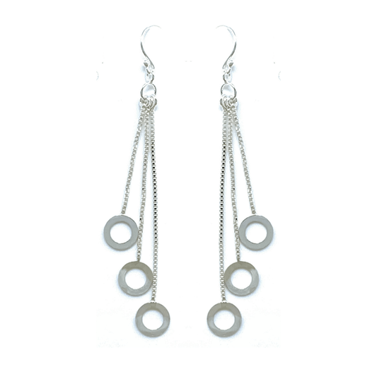 Sterling Silver Chain Fringe Open Circle Earrings - Sterling Silver Jewelry