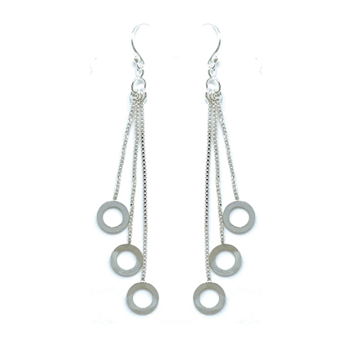Sterling Silver Chain Fringe Open Circle Earrings - Sterling Silver Jewelry
