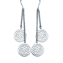 Sterling Silver Circle Disc Cutout Filigree Dangle Earrings - SeaSpray Jewelry

