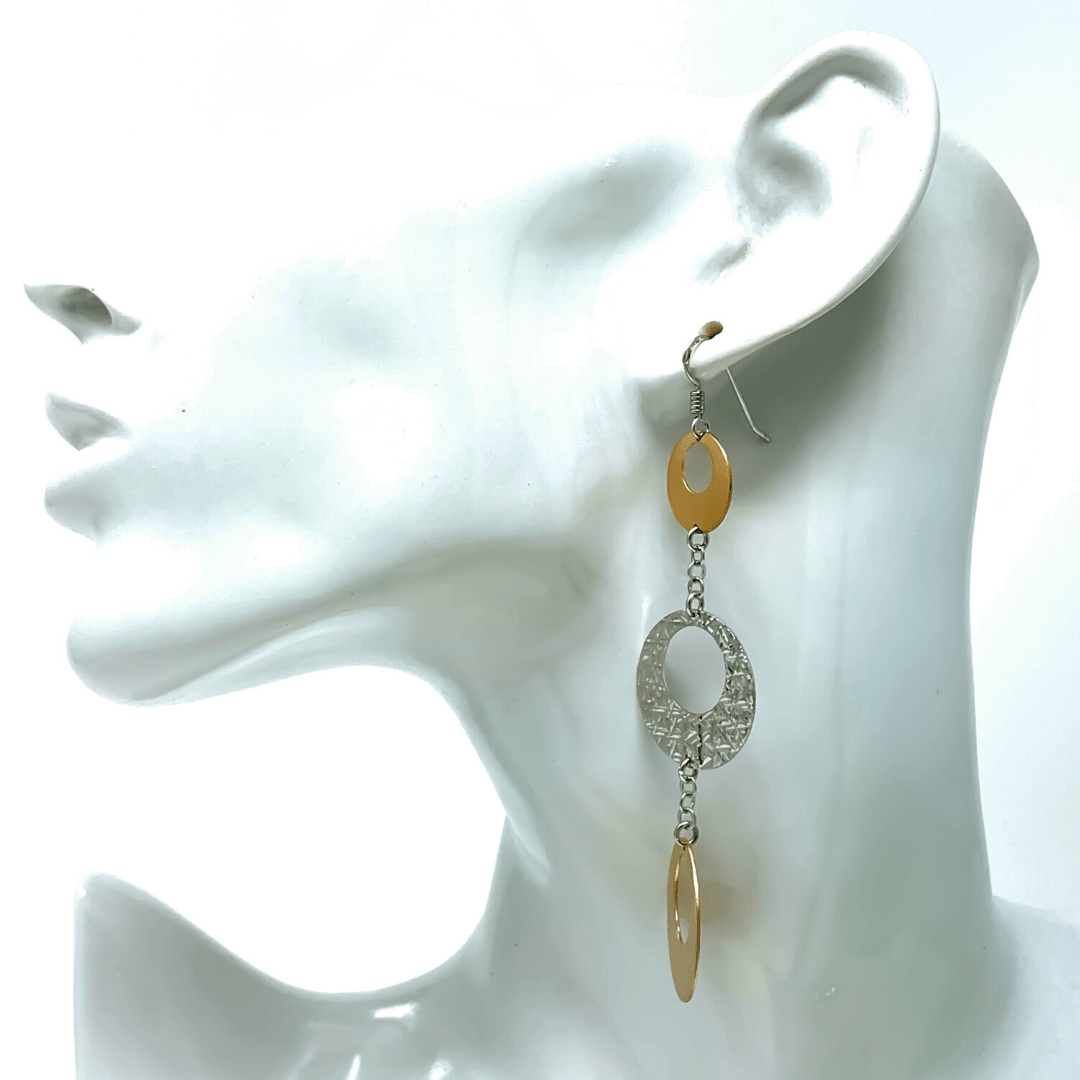 Sterling Silver & Gold Plated Dangle Circle Earrings - SeaSpray Jewelry