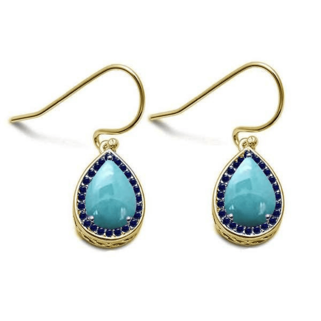 Larimar & Sapphire Teardrop Gold Plated Sterling Silver Earrings - SeaSpray Jewelry
