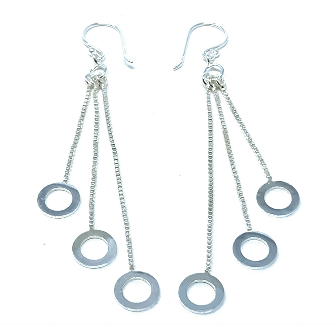 Sterling Silver Open Circle Multi Chain Dangle Earrings