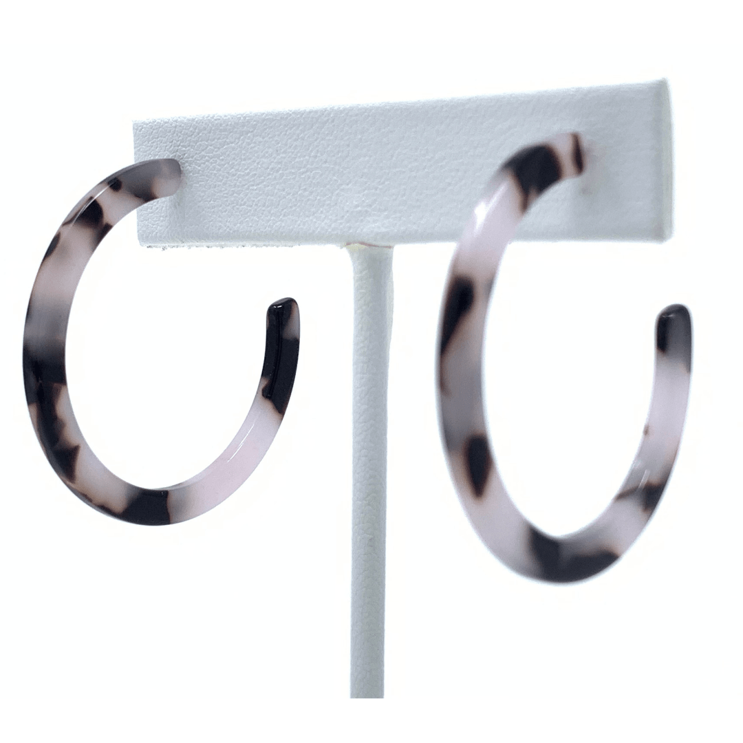 Black And White Marbled Resin Circle Hoop Stylish Earrings