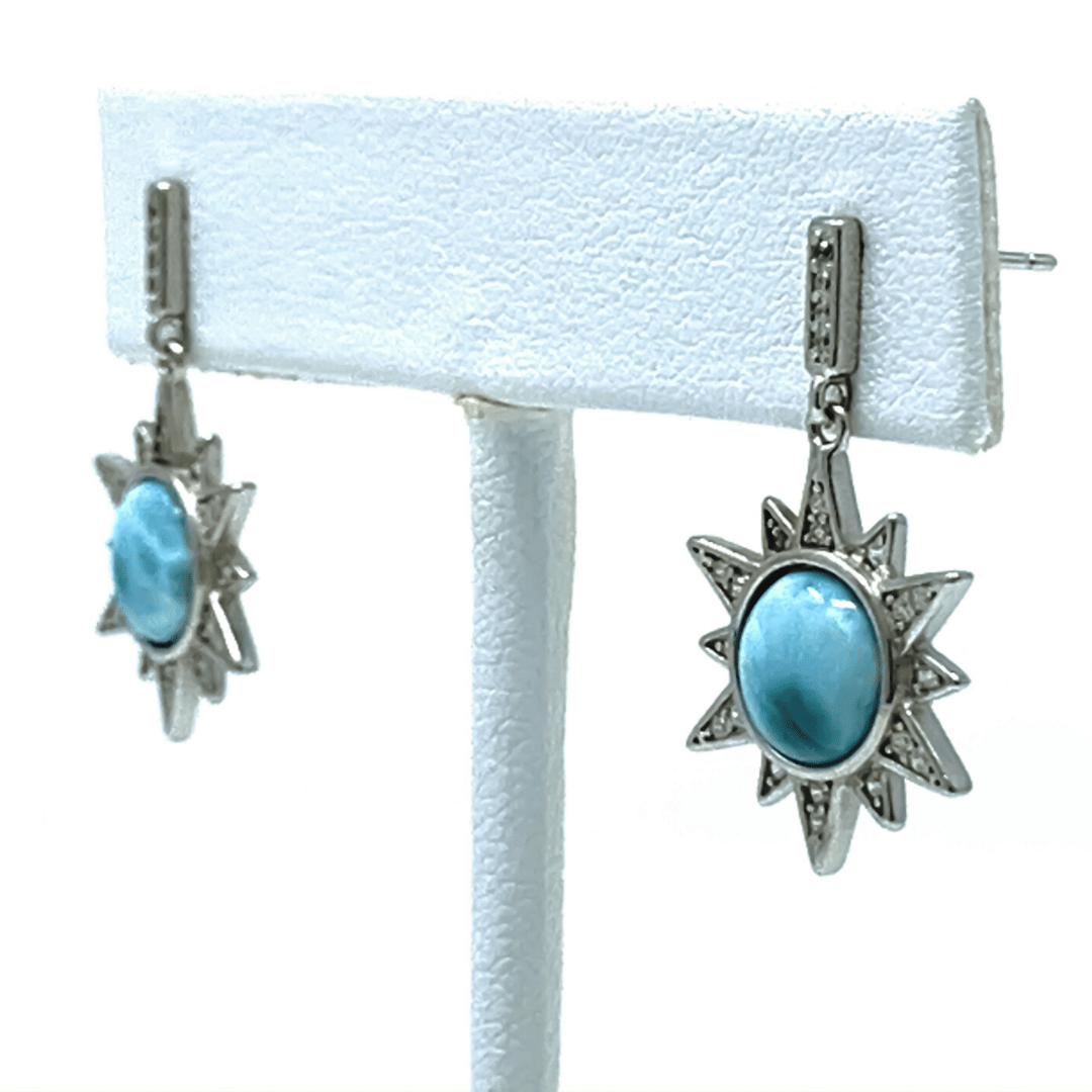 Sun Burst Stud Sterling Silver Larimar Earrings - SeaSpray Jewelry