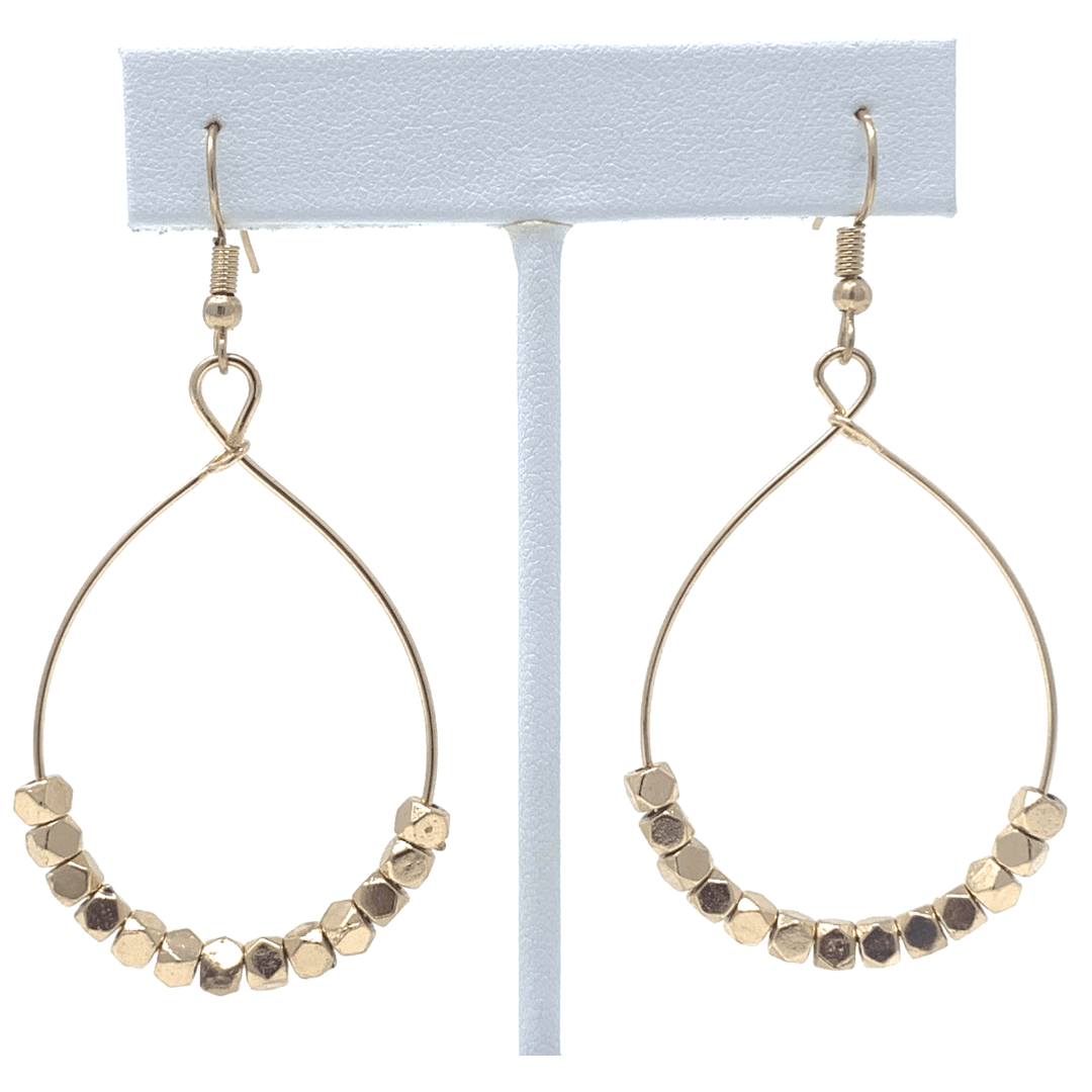 Gold Beaded Teardrop Hoop Trendy Fashion Earrings For Women