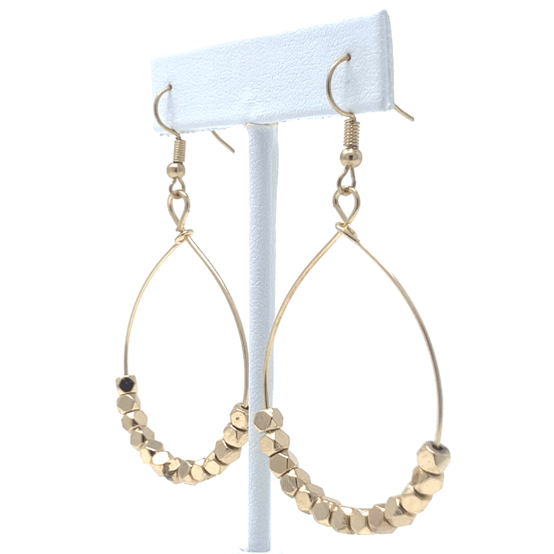 Gold Beaded Teardrop Hoop Dangle Fashion Earrings