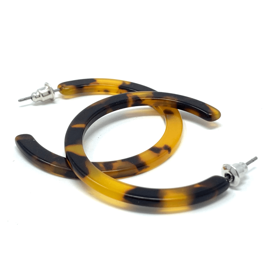 Resin Tortoise Shell Hoop Earrings - Fashion Earrings For Women