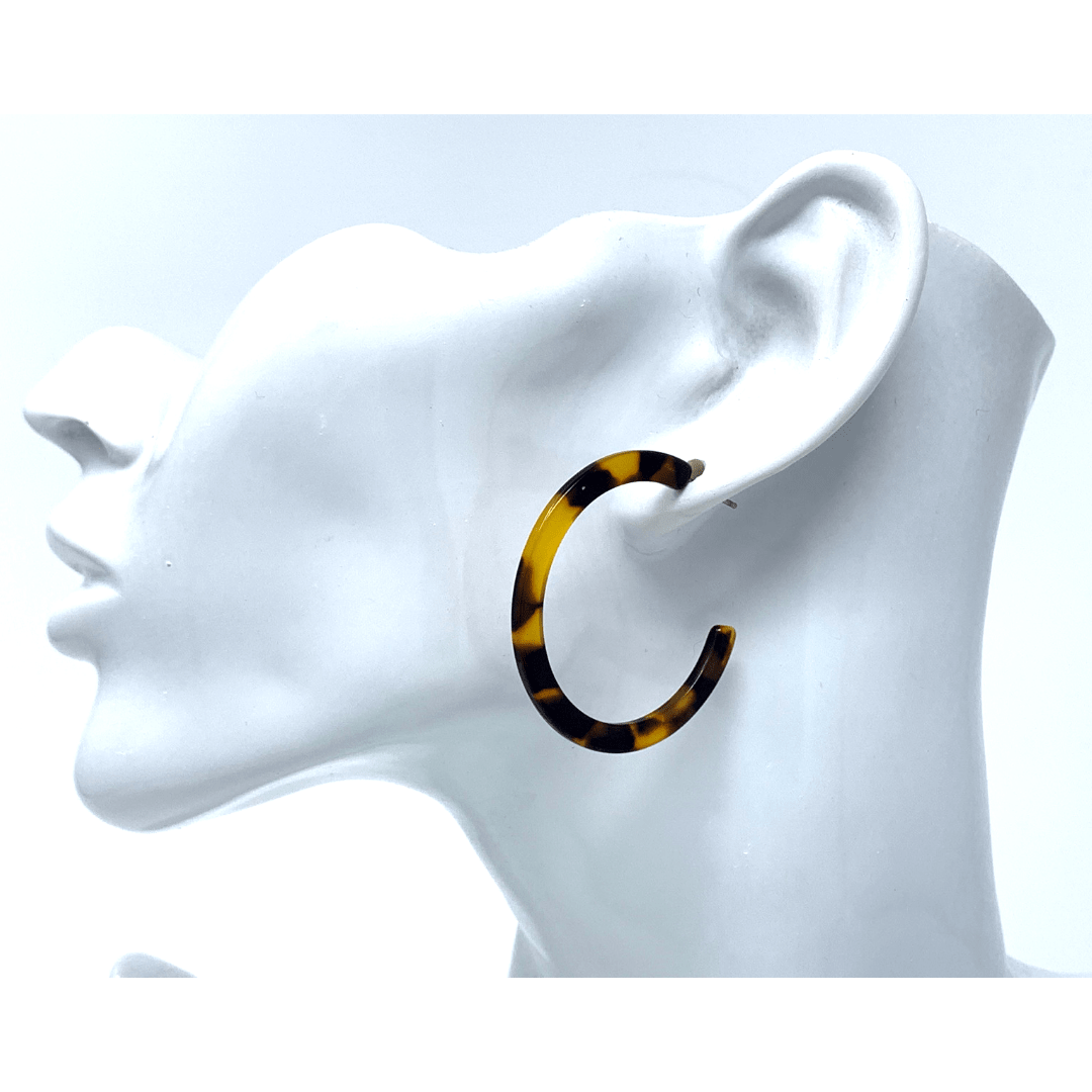 Tortoise Shell Marbled Resin Circle Hoop Earrings For Women - Costume Jewelry