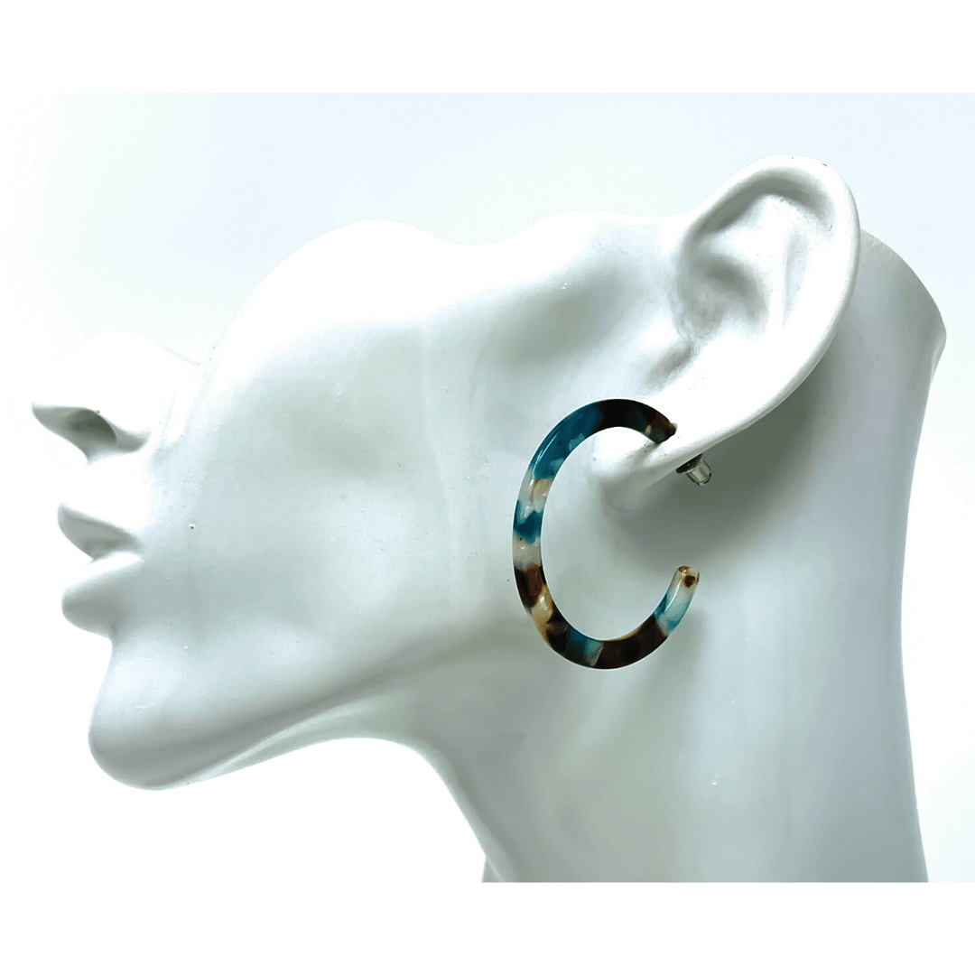 Turquoise Brown Tortoise Shell Resin Earrings