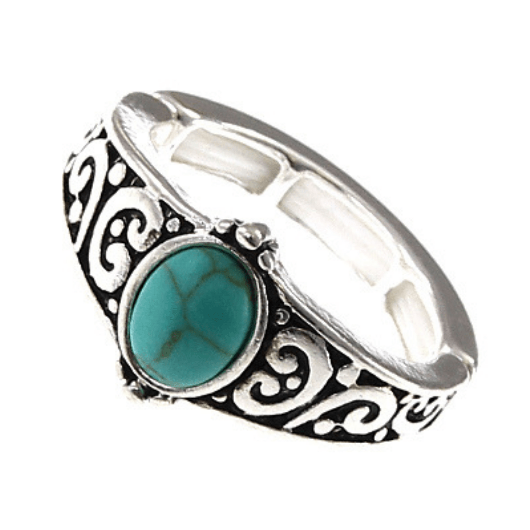 Silver Turquoise Stone Stretch Ring For Women - Costume Jewelry
