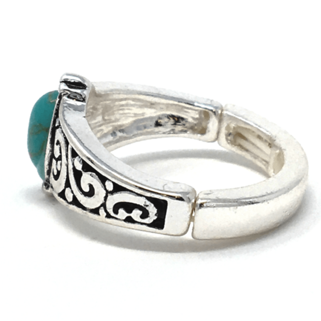 Silver Turquoise Stone Stretch Ring For Women - Fashion Jewelry
