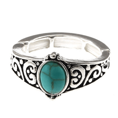 Silver Turquoise Stone Stretch Ring For Women - Fashion Jewelry