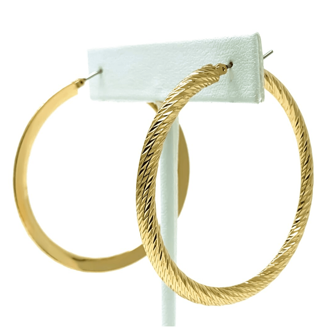 Twisted Flat Back Gold Hoop Earrings - Costume Jewelry