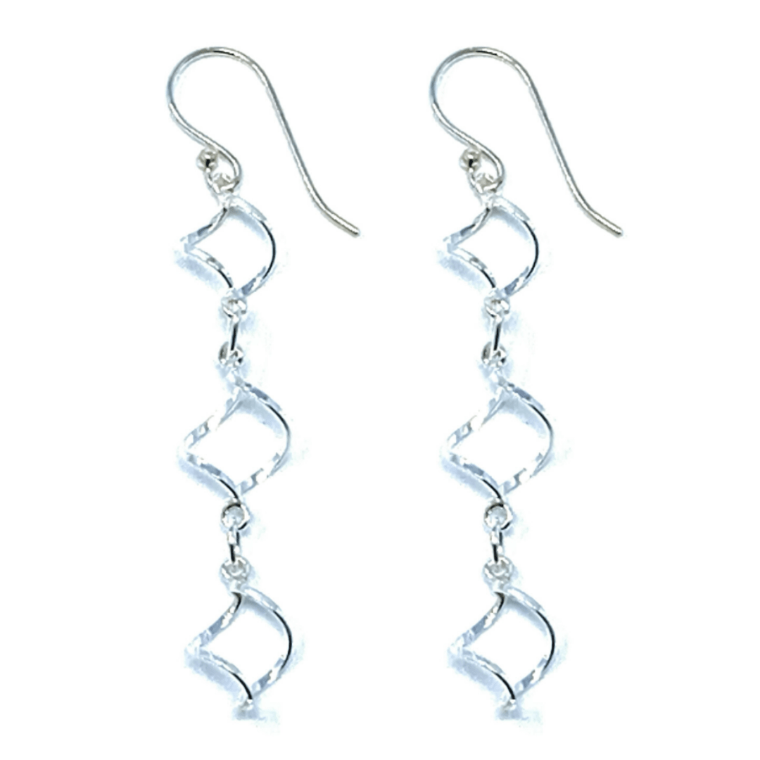 Twisted Open Hoop Linked Sterling Silver Dangle Earrings - SeaSpray Jewelry