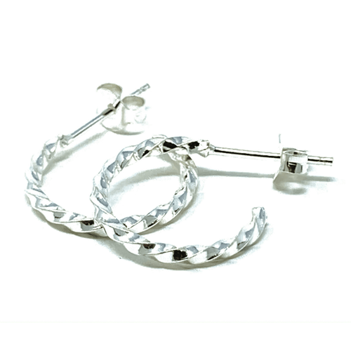Silver Twisted Half Hoop Earrings - Sterling Silver Stud Earrings