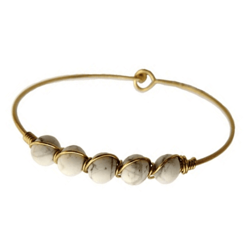 White Howlite Boho Gold Bangle Bracelet - Stacking Bracelet - Fashion Jewelry