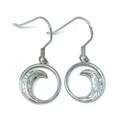 White Opal & CZ Wave Earrings In Sterling Silver - SeaSpray Jewelry