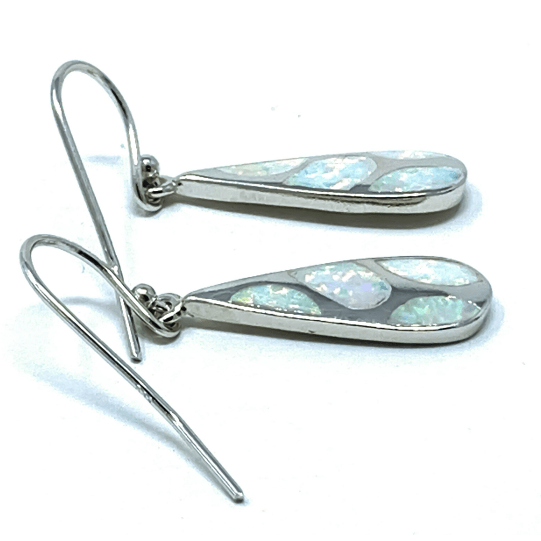 White Opal Mosaic Teardrop Sterling Silver Earrings - SeaSpray Jewelry