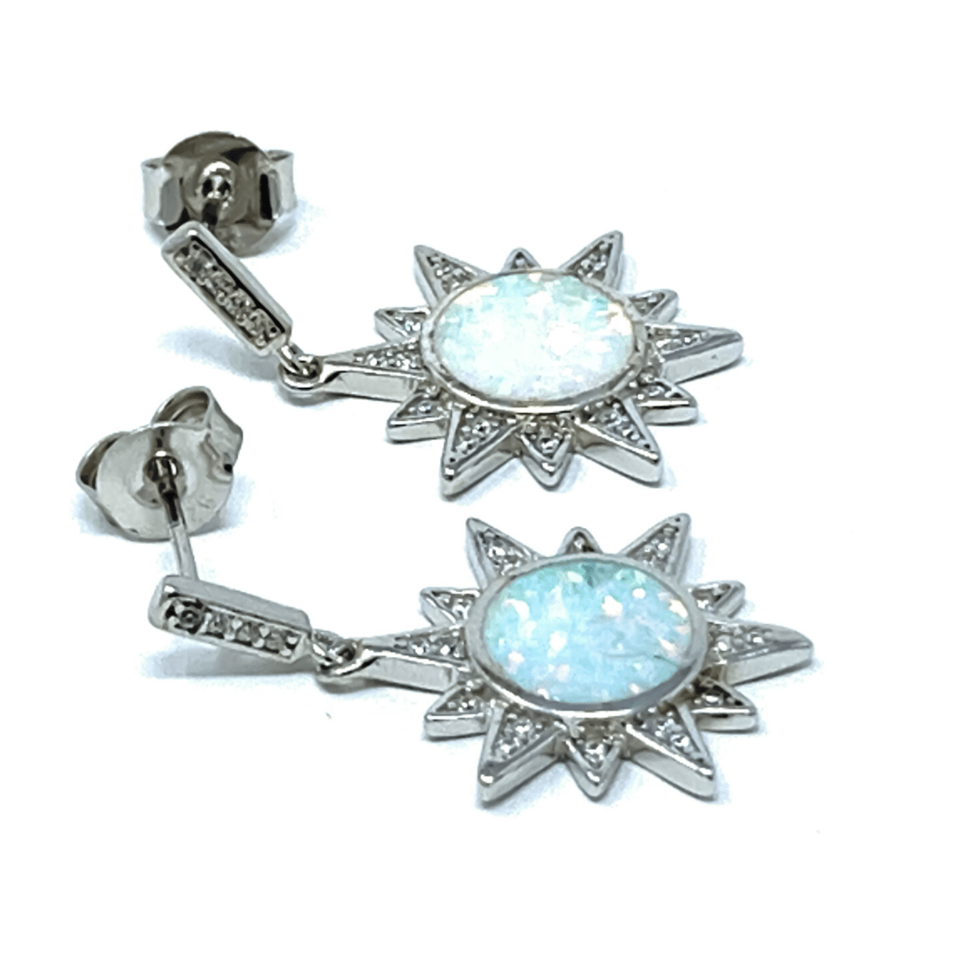 White Opal Sun CZ Sterling Silver Earrings - Sterling Silver Jewelry