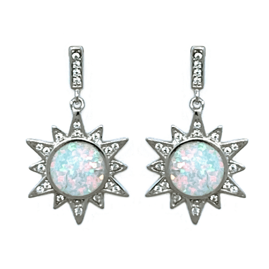 White Opal Sun CZ Sterling Silver Stud Earrings - SeaSpray Jewelry