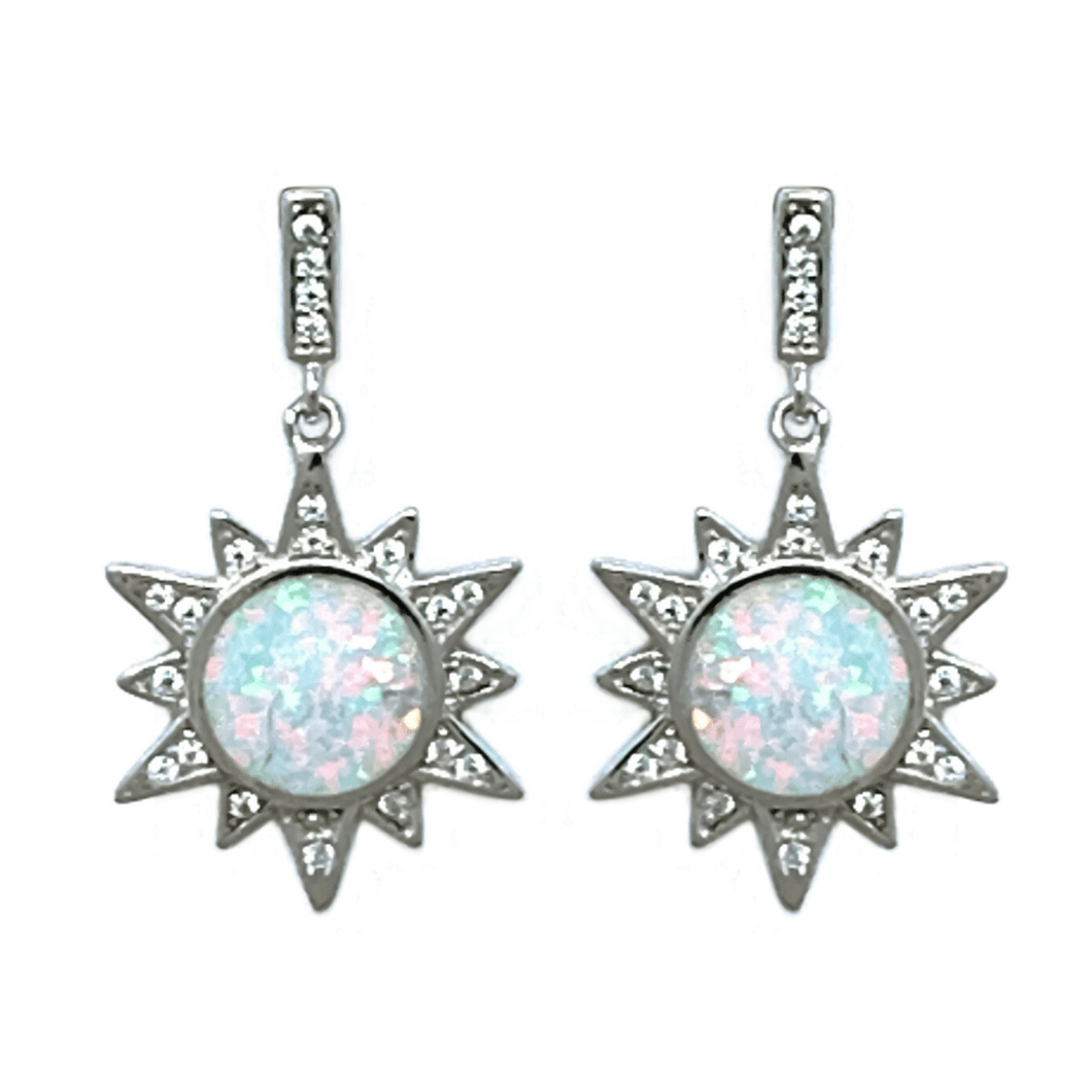White Opal Sun CZ Sterling Silver Stud Earrings - SeaSpray Jewelry