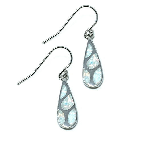 White Opal Teardrop Mosaic Sterling Silver Dangle Earrings - SeaSpray Jewelry