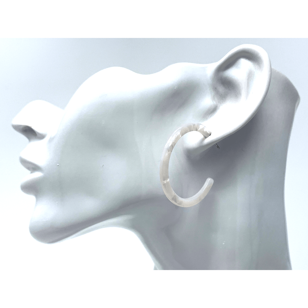 White Resin Circle Hoop Earrings - Statement Jewelry