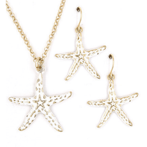 White And Gold Starfish Necklace Set - Fashion Jewelry