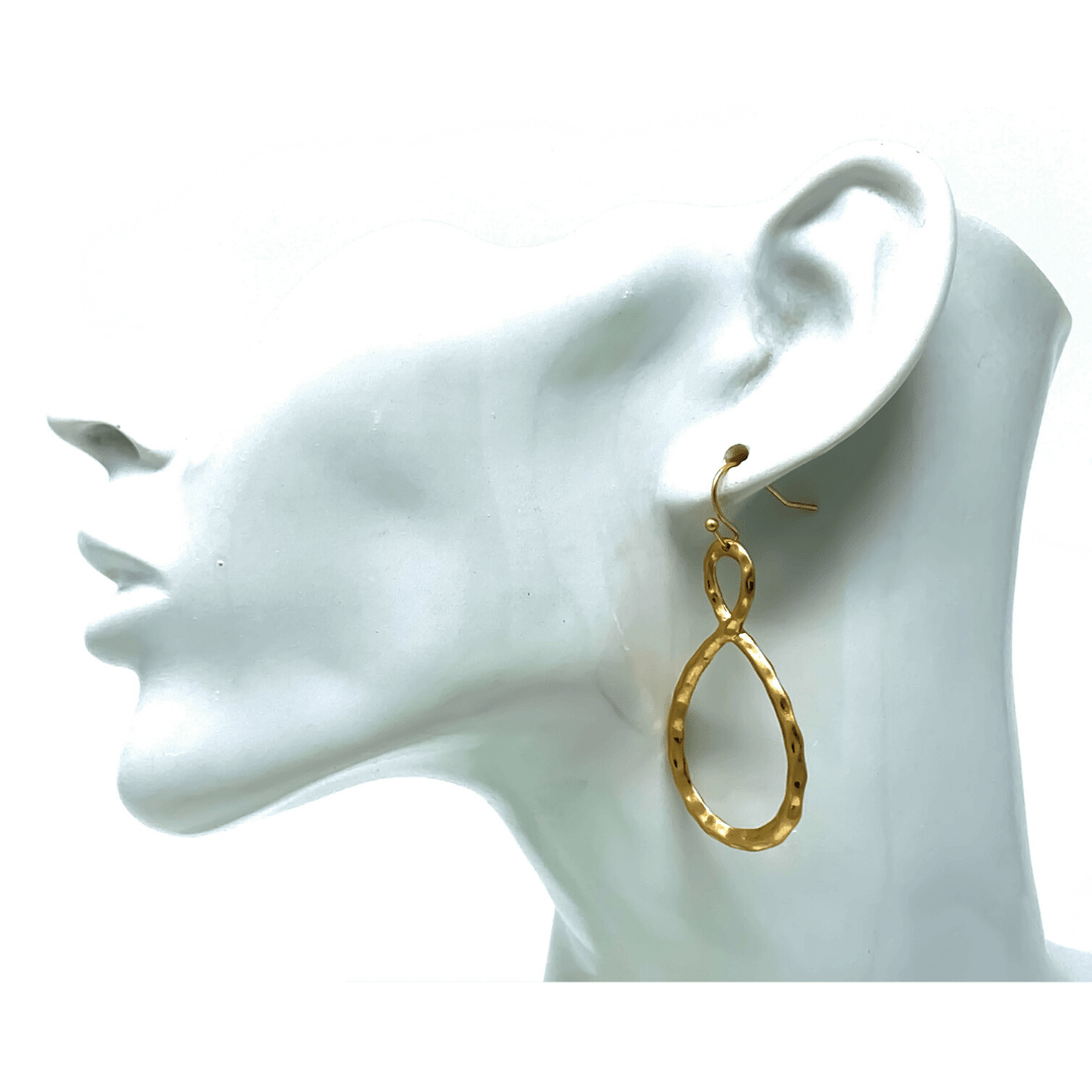 Gold Twisted Hoop Infinity Hammered Earrings - Women's Fashion Earrings