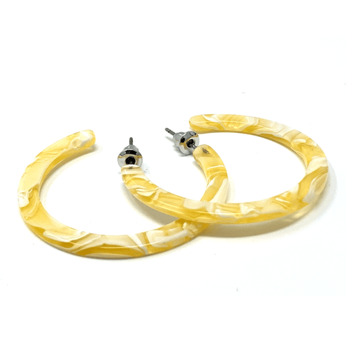 Yellow Marbled Resin Circle Hoop Earrings - Fashion Jewelry