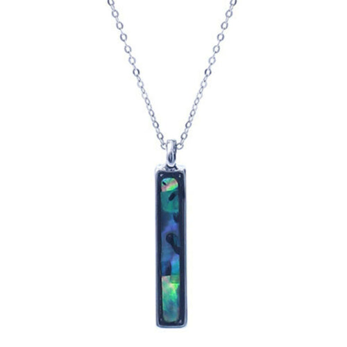 Abalone Bar Pendant On Silver Chain Necklace - Fashion Jewelry