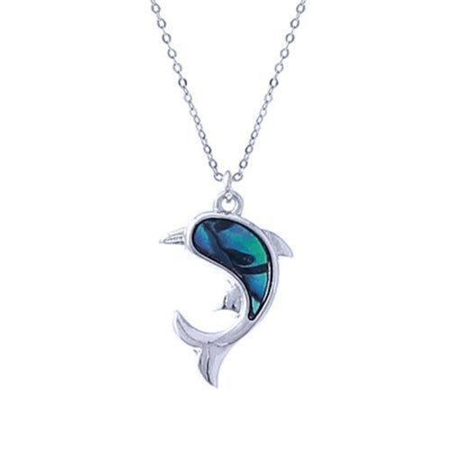 Abalone Shell Pendant Silver Dolphin Necklace