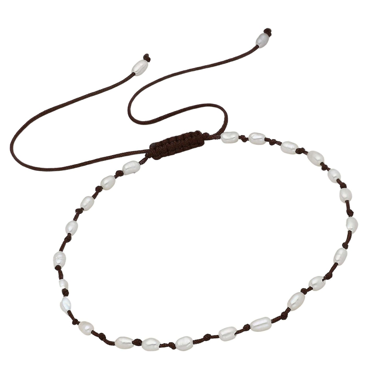 Freshwater Pearl Beaded Brown Thread Adjustable Bracelet