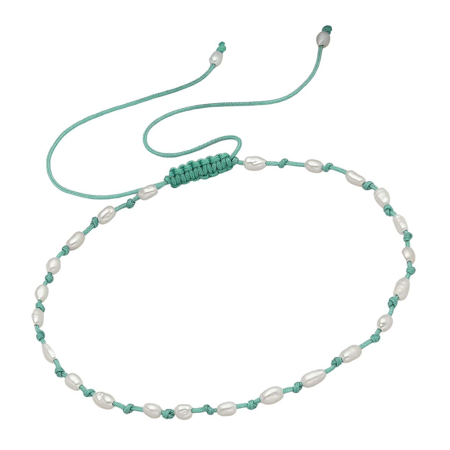 Adjustable Green Thread Bracelet Beaded With Freshwater Pearls