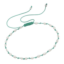 Adjustable Green Thread Bracelet Beaded With Freshwater Pearls
