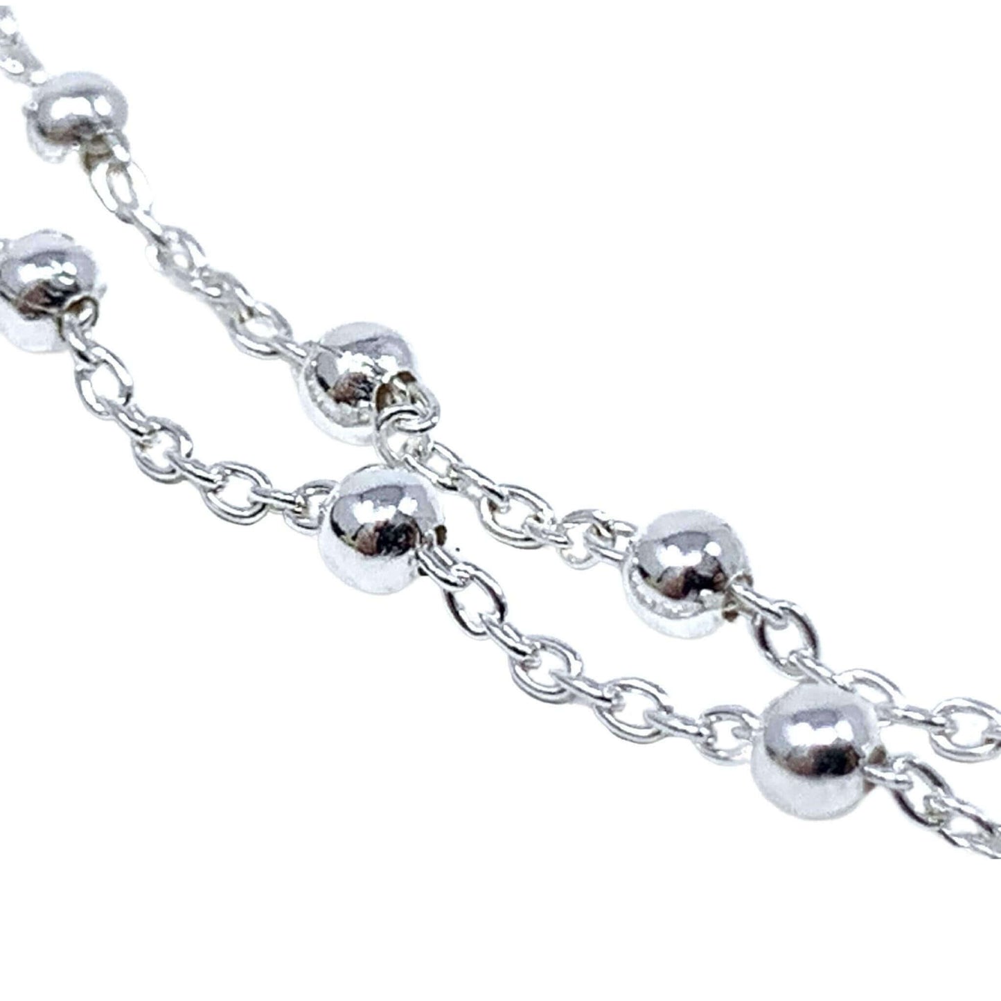 Ball Beaded Double Cable Chain Anklet In Sterling Silver