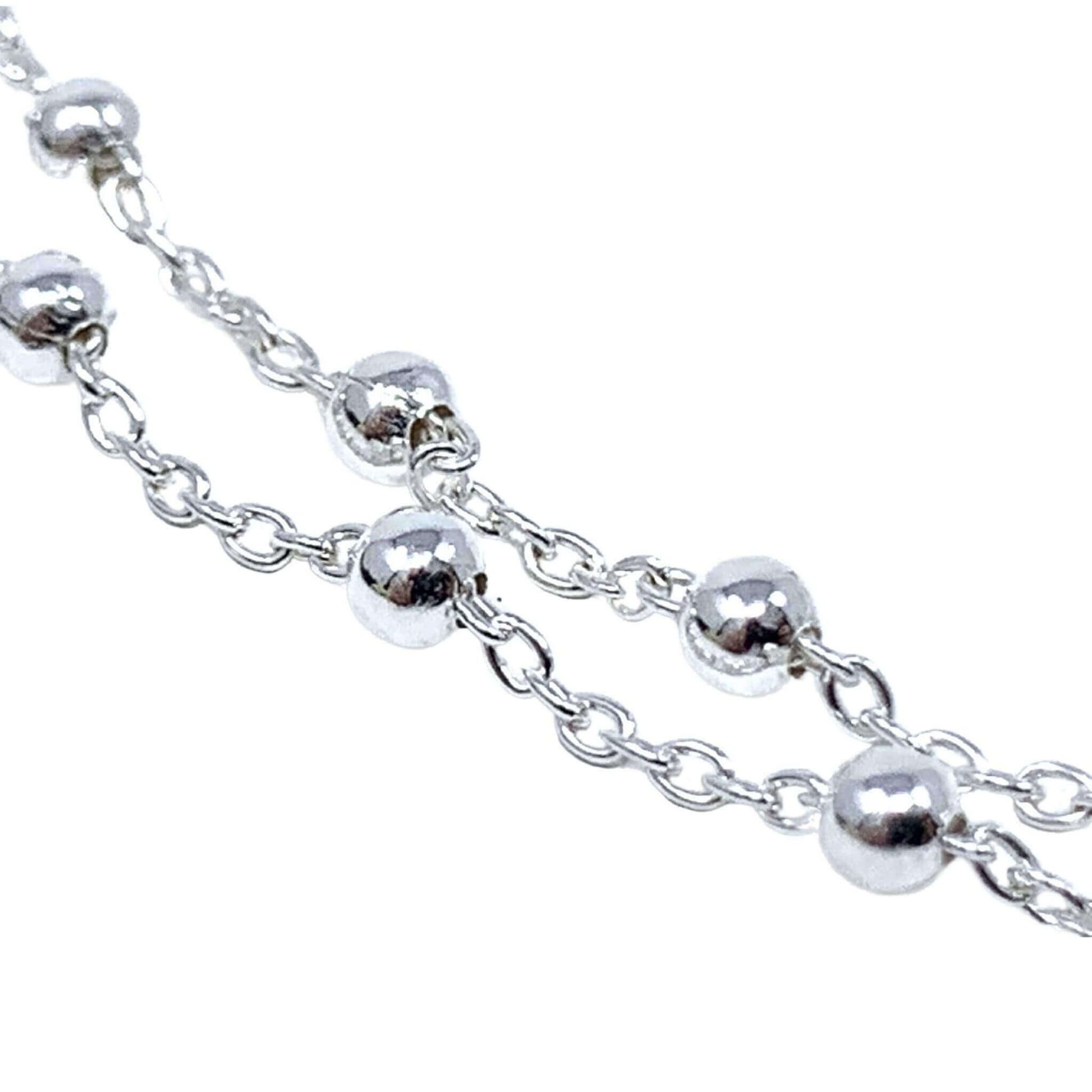 Ball Beaded Double Cable Chain Anklet In Sterling Silver