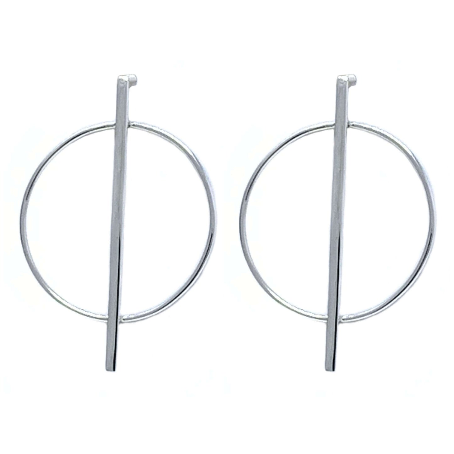 Bar And Circle Sterling Silver Earrings - Fine Jewelry