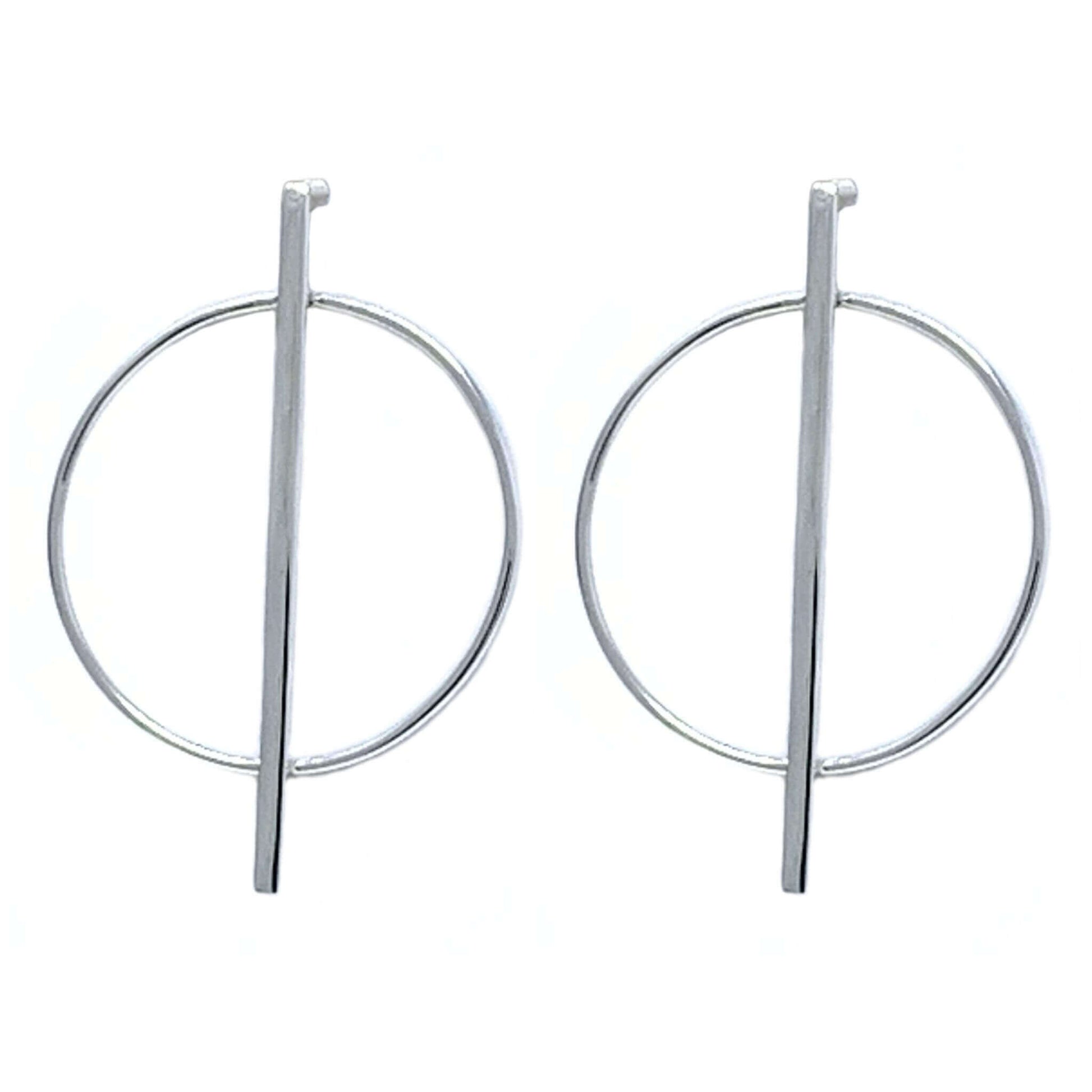 Bar And Circle Sterling Silver Earrings - Fine Jewelry