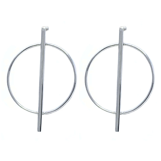 Bar And Circle Sterling Silver Earrings - Fine Jewelry