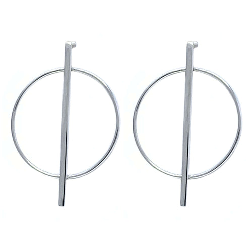 Bar And Circle Sterling Silver Earrings - Fine Jewelry