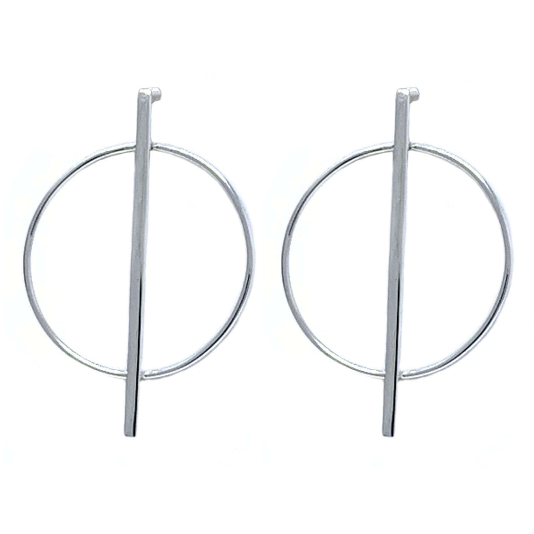 Bar And Circle Sterling Silver Earrings - Fine Jewelry