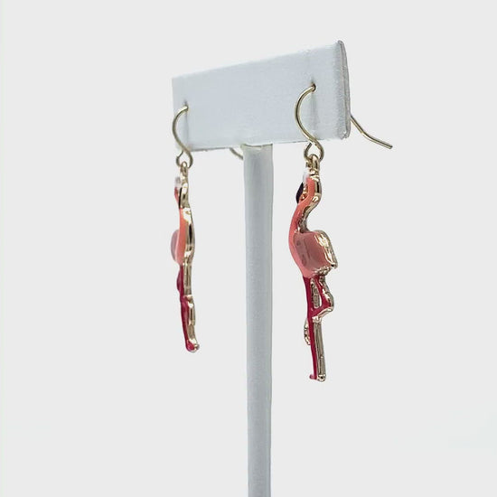 Pink Flamingo Earrings With Gold Hooks - Costume Fashion Jewelry