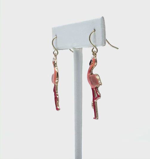 Pink Flamingo Earrings With Gold Hooks - Costume Fashion Jewelry