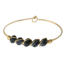 Beaded Black Agate Stone Gold Bangle Bracelet

