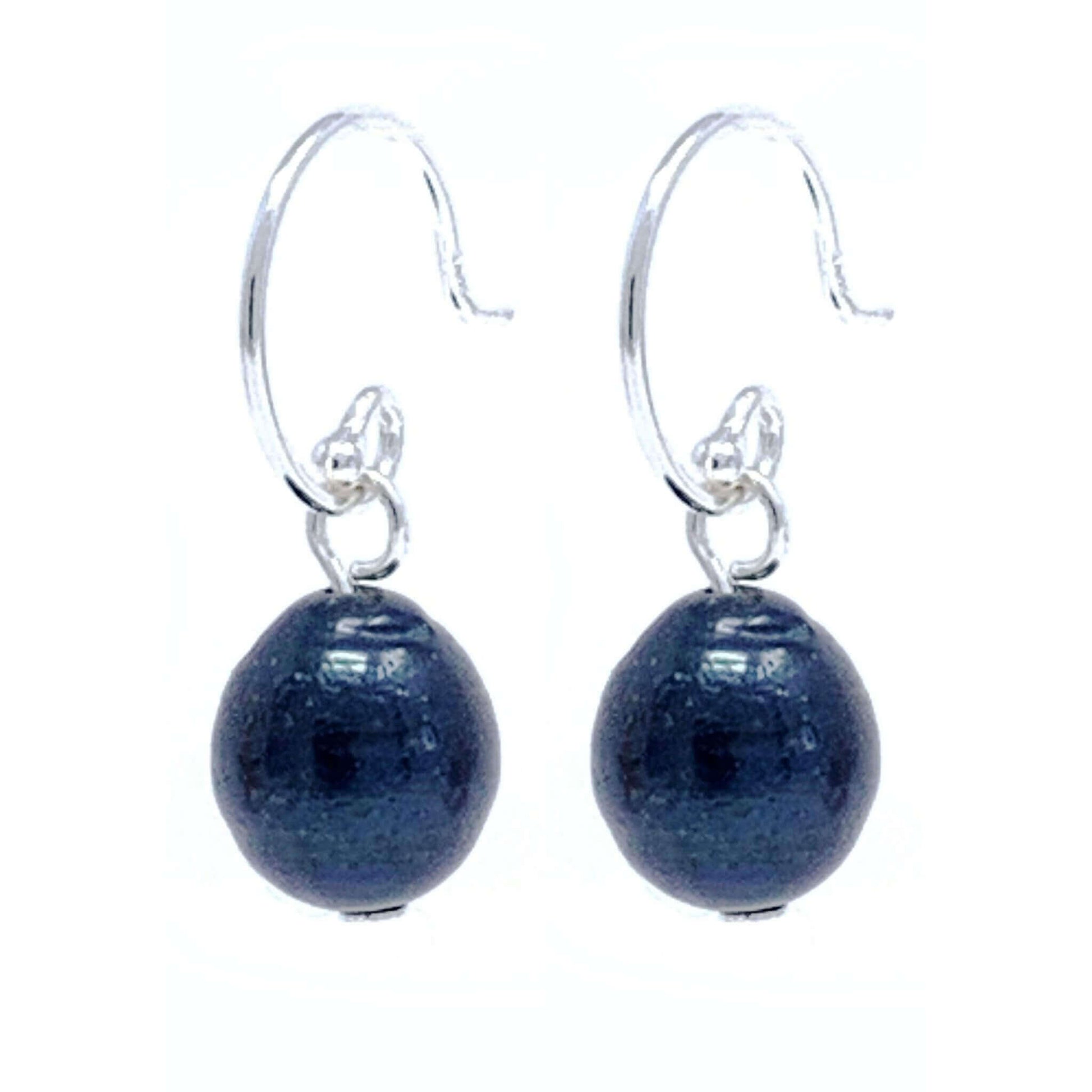 Black Freshwater Pearl Drop Earrings Sterling Silver
