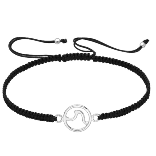 Black Macramé Sterling Silver Wave Bracelet