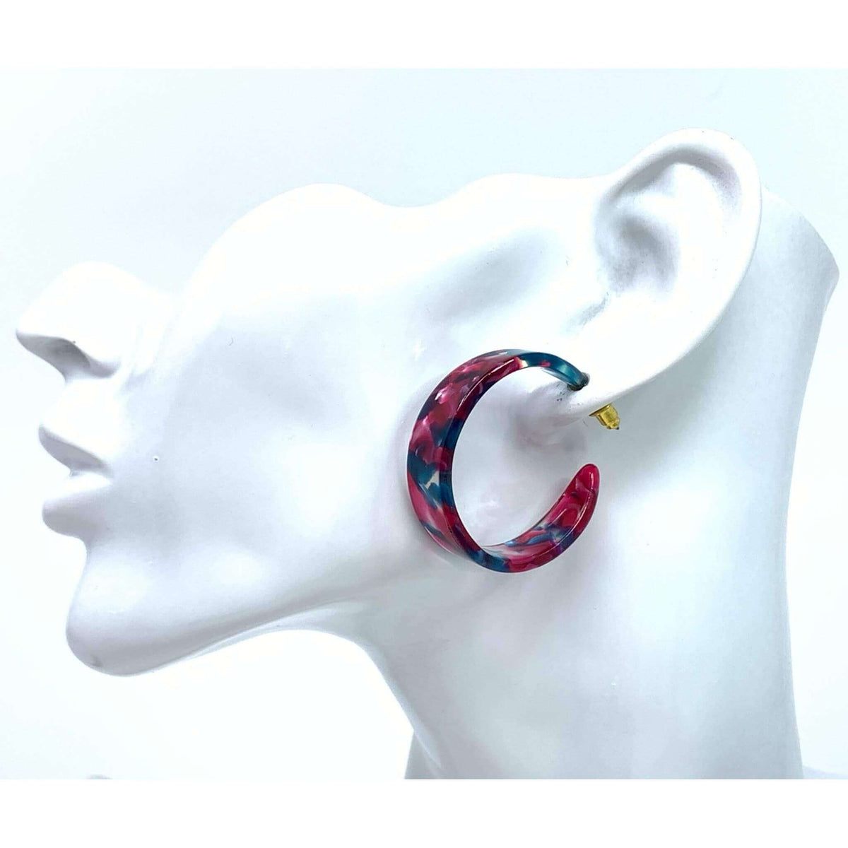 Blue And Hot Pink Resin Hoop Stud Earrings - SeaSpray Jewelry