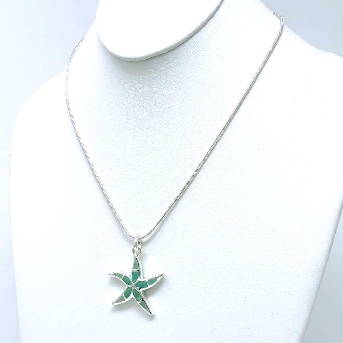 Blue Resin Starfish Pendant Silver Necklace